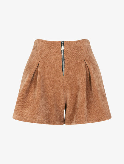 Short taille haute en velours côtelée - Camel - 1