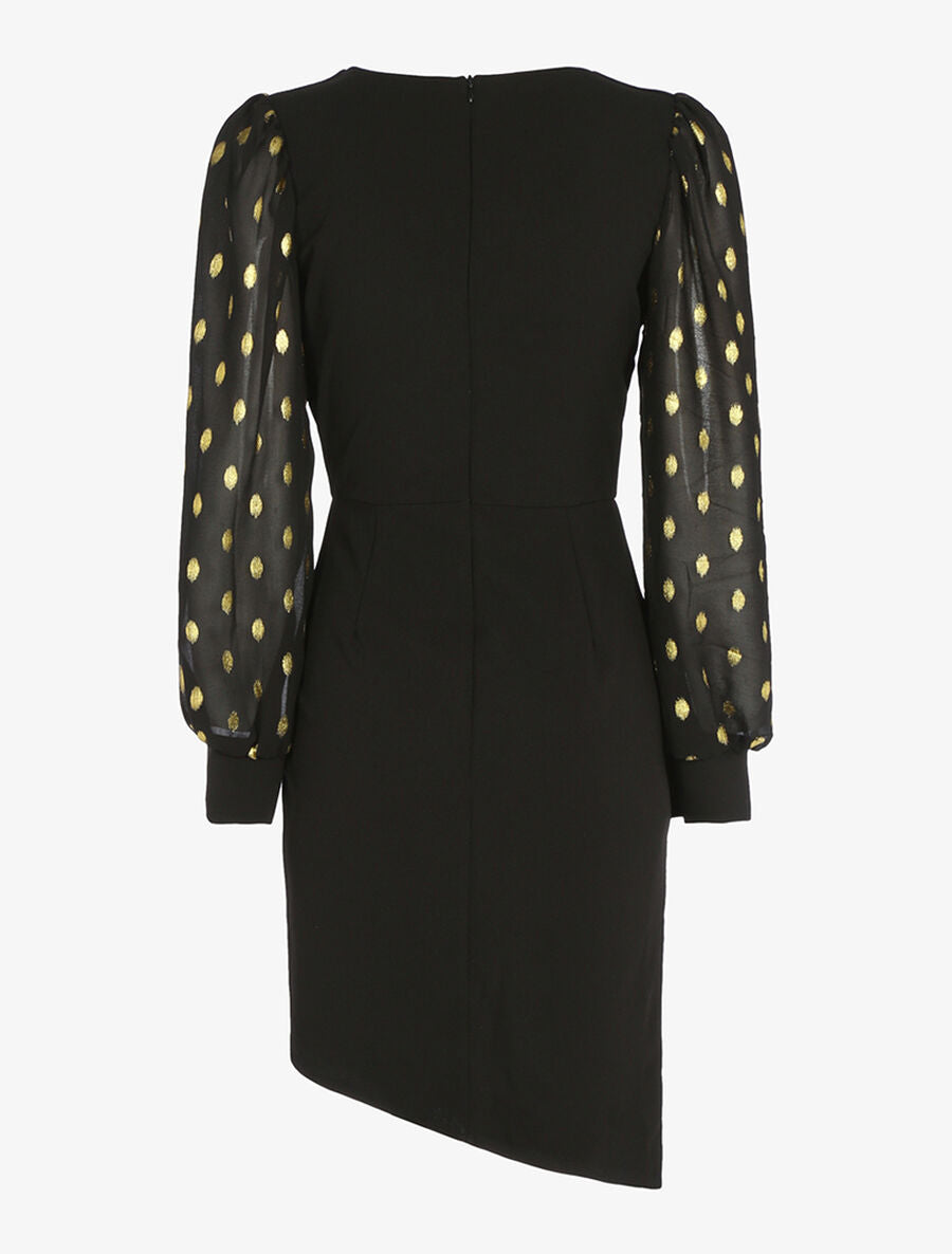 Robe plissée à manches floquées - Noir - 2