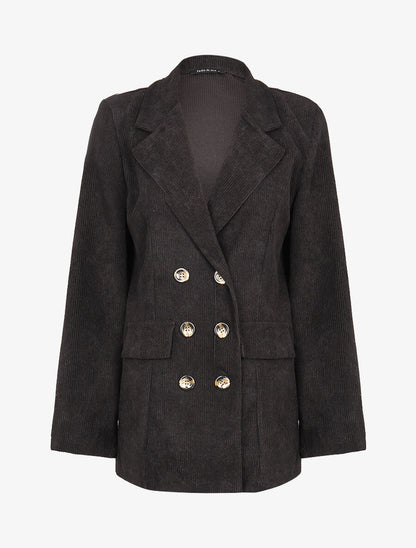 Blazer en velours côtelé - Noir - 1