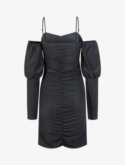 Robe pailletée à épaules nues - Noir - 2