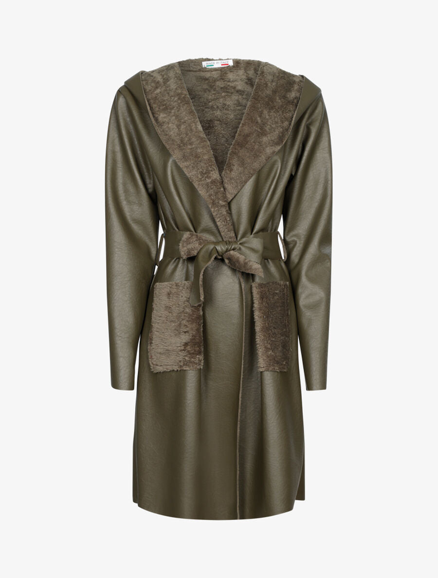 Veste droite style cuir retourné - Kaki - 1