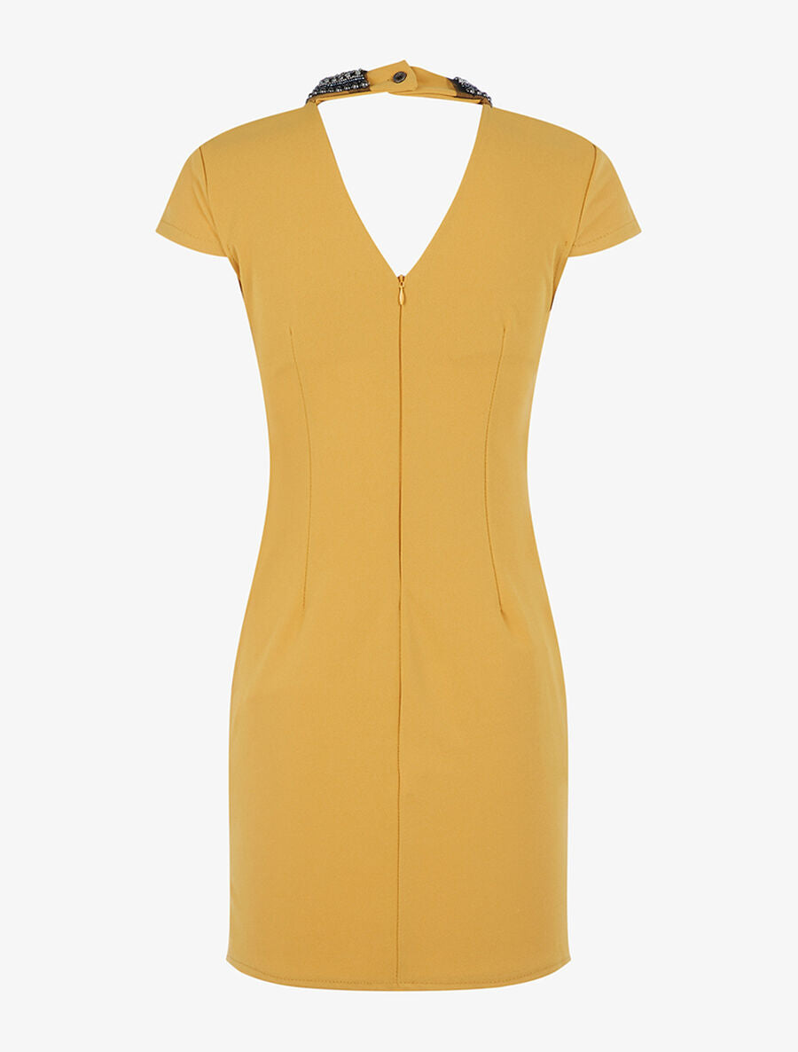 Robe à encolure perlée - Jaune - 2