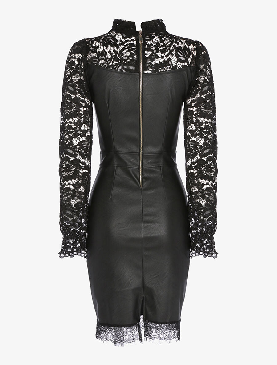 Robe en simili buste et manches en dentelle - Noir - 2