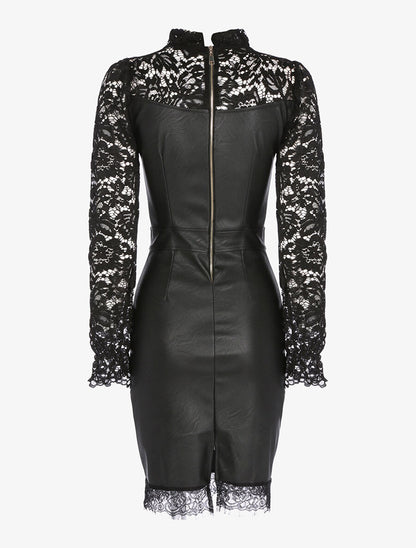 Robe en simili buste et manches en dentelle - Noir - 2
