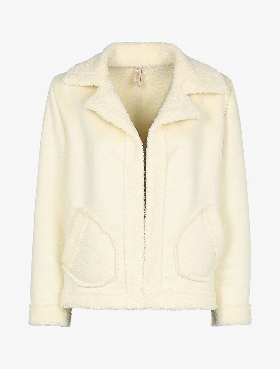 Veste courte style cuir retourné - Écru - 1