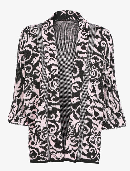 Gilet ouvert à imprimé graphique - Rose - 1