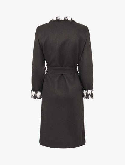 Veste longue à revers imprimé pied de poule - Noir - 2