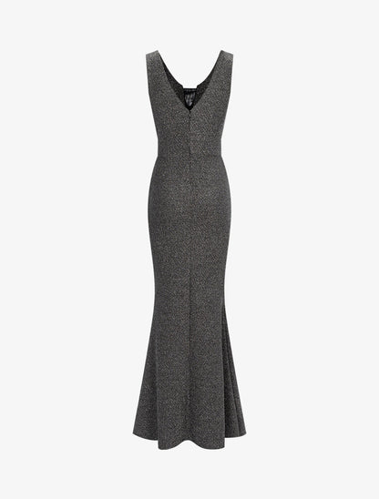 Robe sirène pailleté à décolleté transparent - Argent - 2