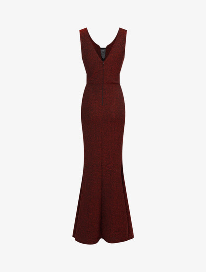 Robe sirène pailleté à décolleté transparent - Rouge - 2