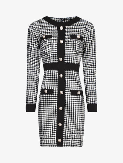 Robe chic imprimé pied de poule - Noir - 1