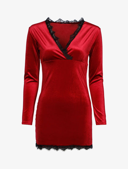 Tunique en velours à bords dentelle - Bordeaux - 1