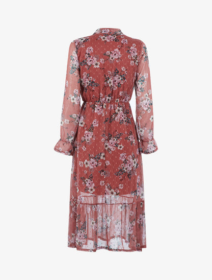 Robe longue fleurie en voile - Rose - 1