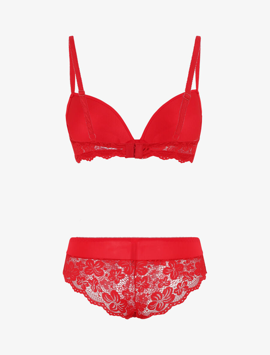 Ensemble push up en dentelle fleurie - Rouge - 3