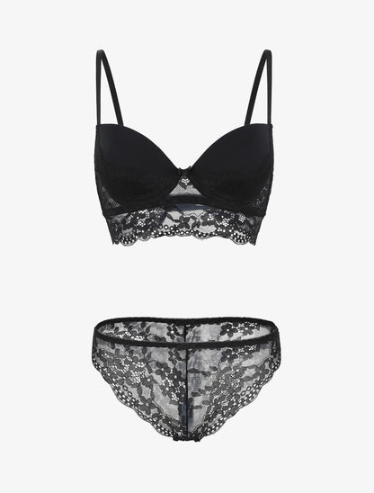 Ensemble lingerie à dentelle fleurie - Noir - 2