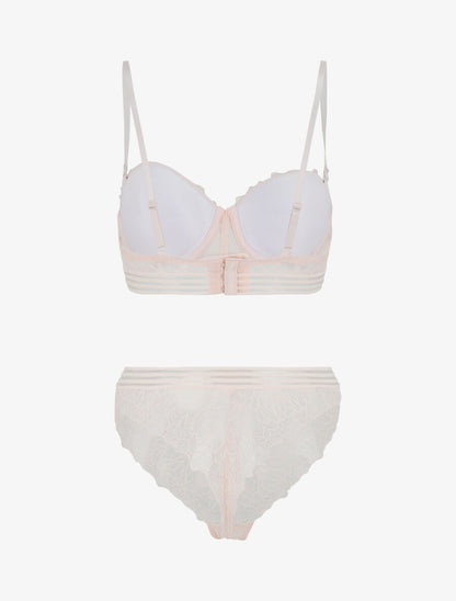 Ensemble push up et tanga en dentelle - Rose - 3