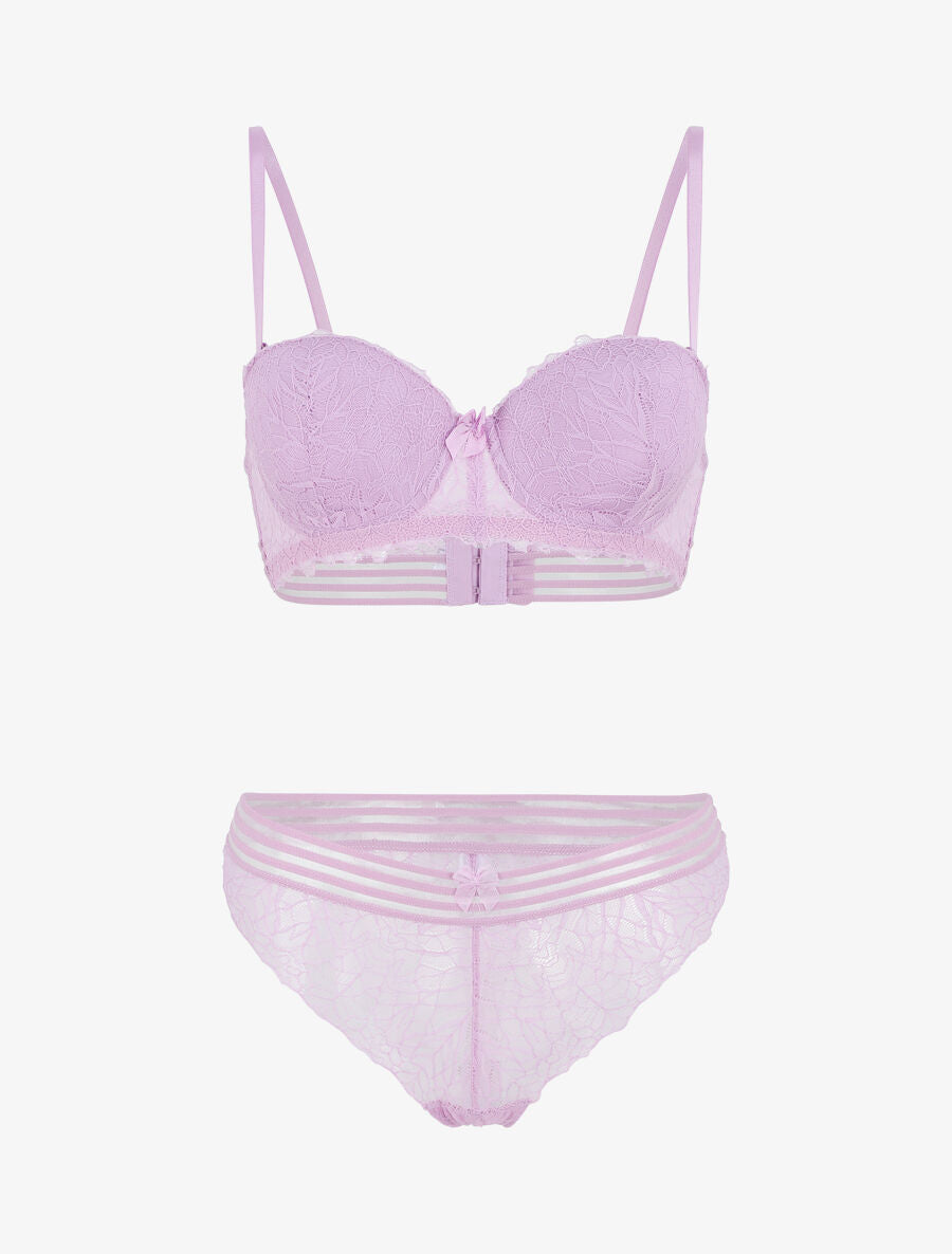 Ensemble push up et tanga en dentelle - Lilas - 2