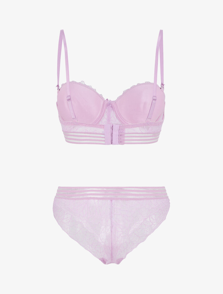 Ensemble push up et tanga en dentelle - Lilas - 3