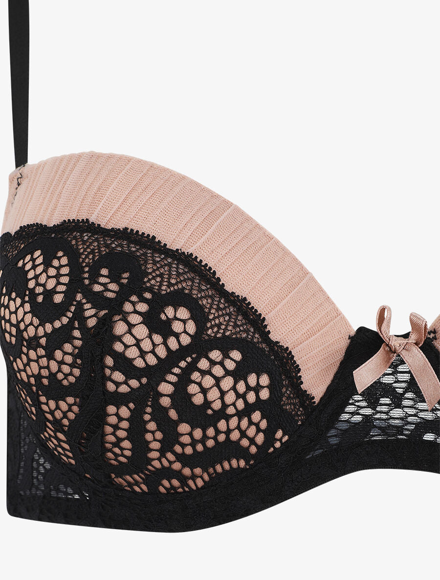 Ensemble push up en dentelle à motif graphique - Noir - 4