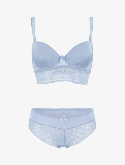 Ensemble push up à large bande en dentelle - Bleu lavande - 5