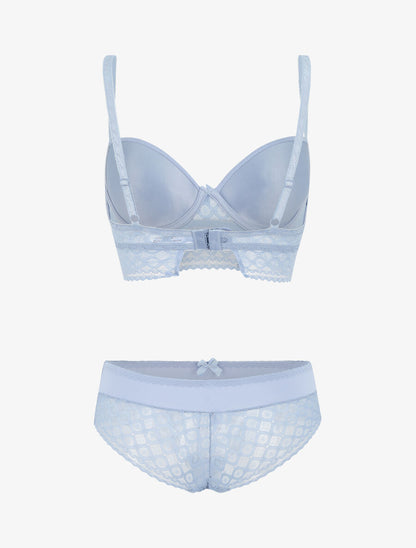 Ensemble push up à large bande en dentelle - Bleu lavande - 3