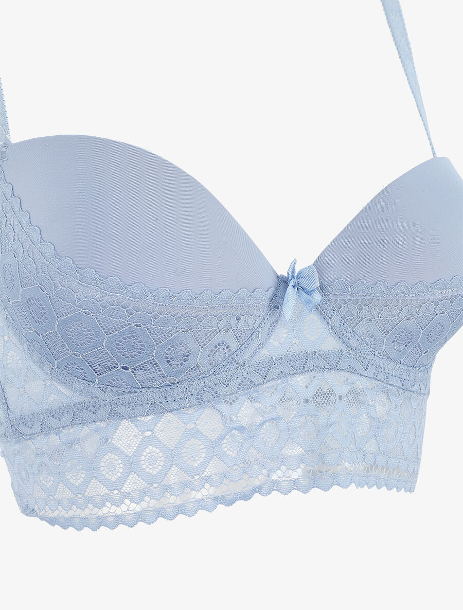 Ensemble push up à large bande en dentelle - Bleu lavande - 4