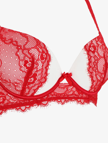 Ensemble soutien-gorge push up et culotte en dentelle - Rouge/blanc - 3
