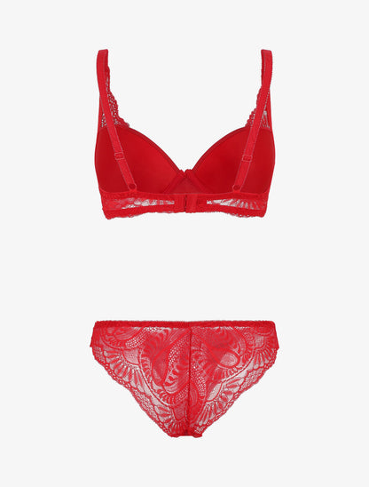 Ensemble push up et culotte ajourée en dentelle - Rouge - 2