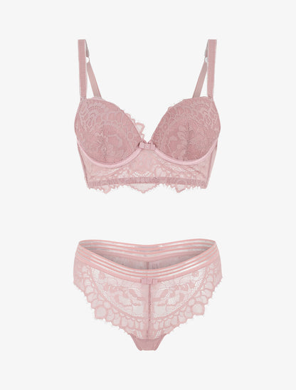 Ensemble push up bande en dentelle - Vieux rose - 5