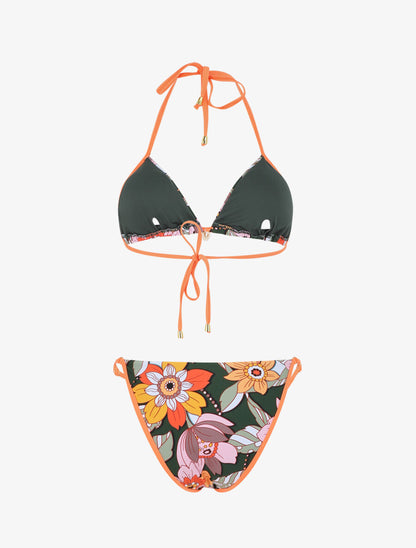 Bikini triangle imprimé fleuri - Kaki - 4