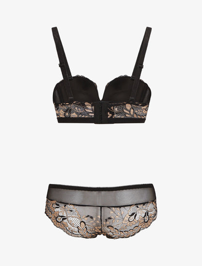 Ensemble push bicolore et shorty en dentelle - Noir - 2
