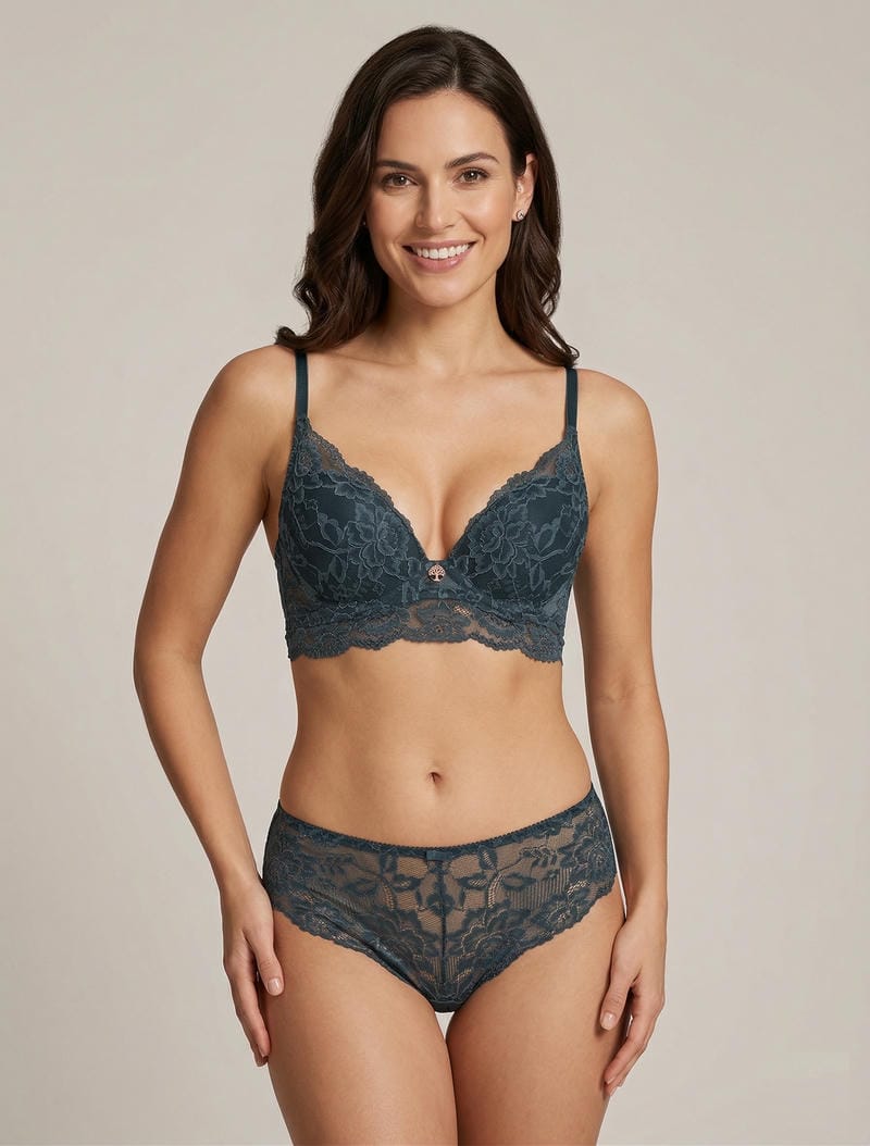 Geïriseerd kanten lingeriesetje - Blauwgroen