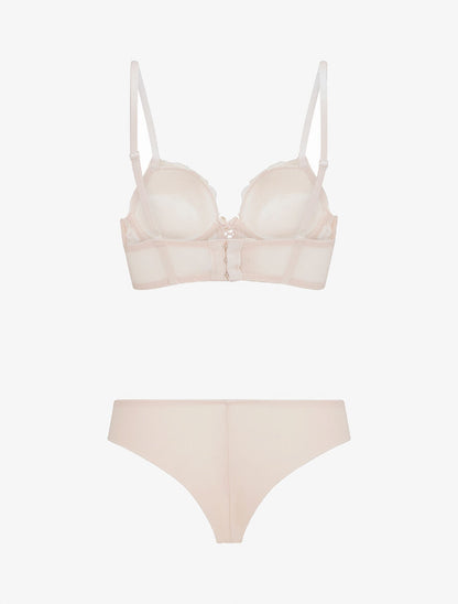 Ensemble lingerie en dentelle motif roses - Nude - 2