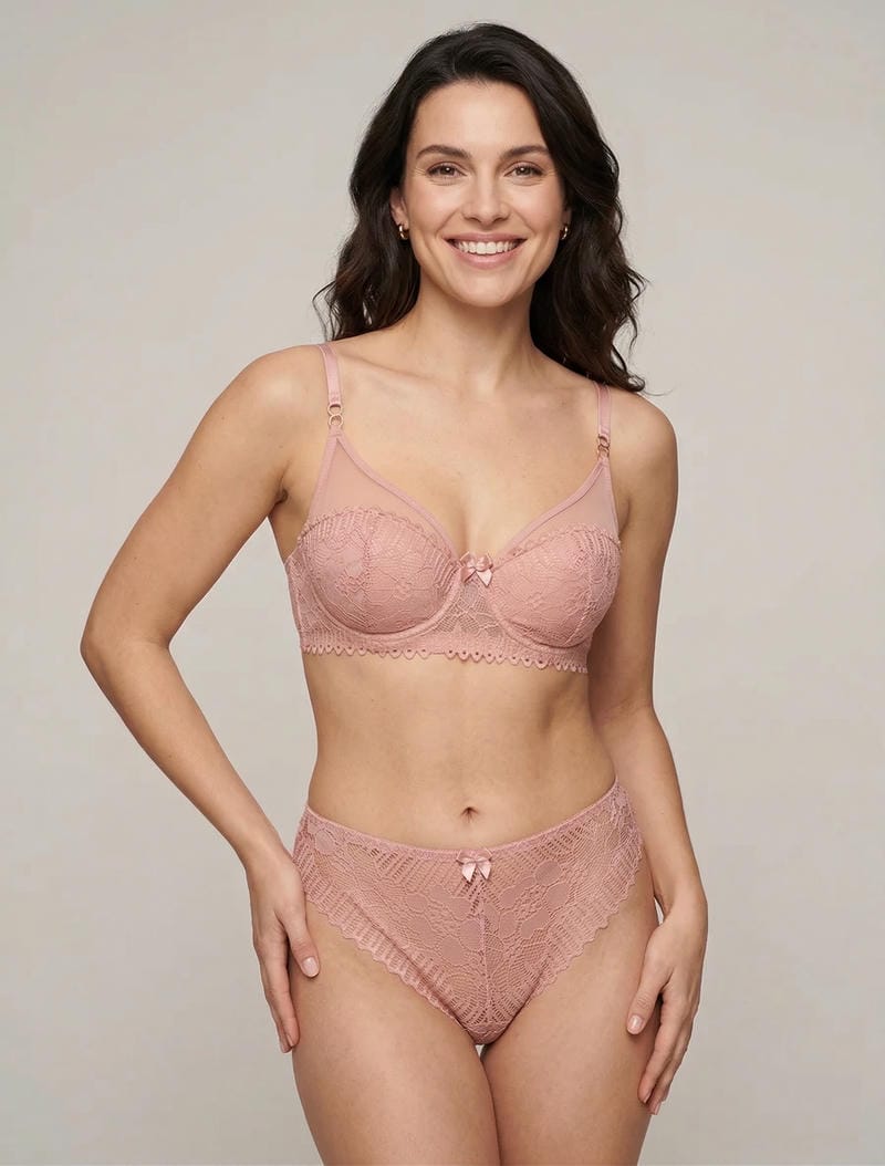 Kanten beha en string set - Oud roze