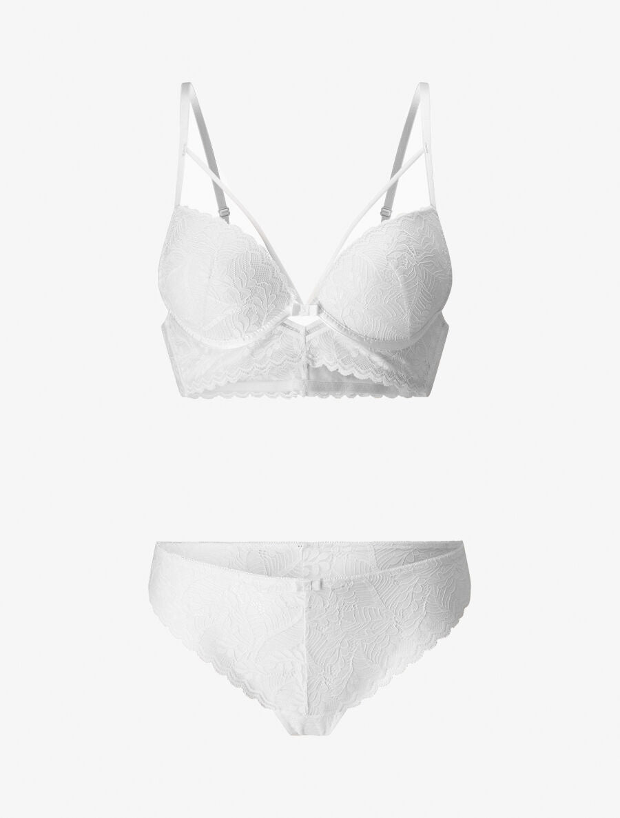 Ensemble lingerie en dentelle à liens - Blanc - 1