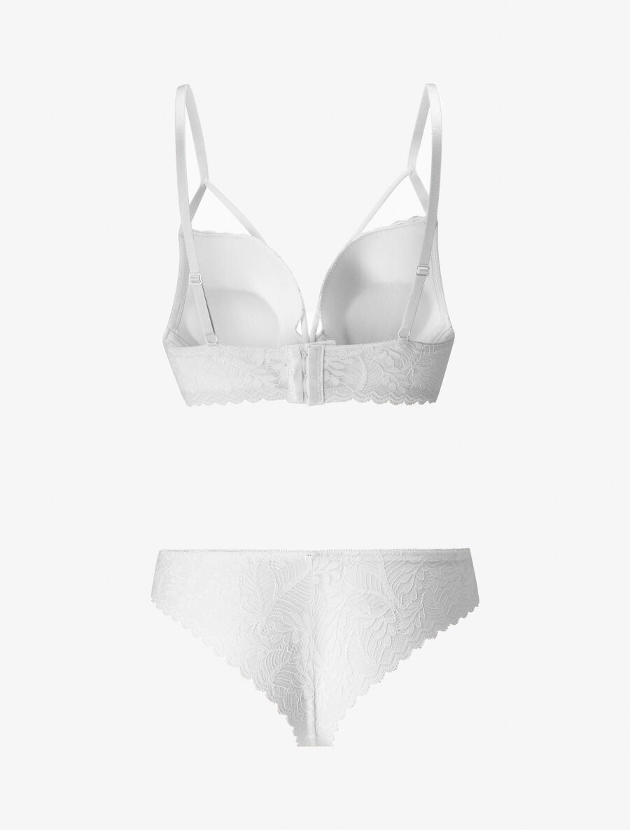 Ensemble lingerie en dentelle à liens - Blanc - 2