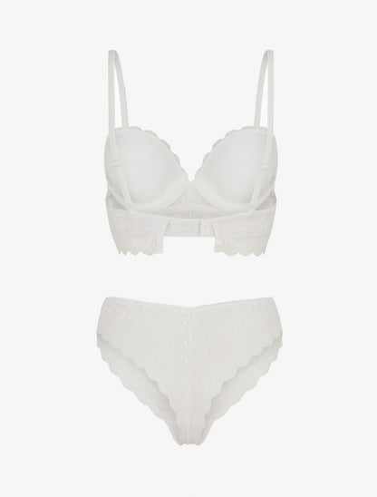 Ensemble soutien-gorge et tanga en dentelle ajourée - Blanc - 2