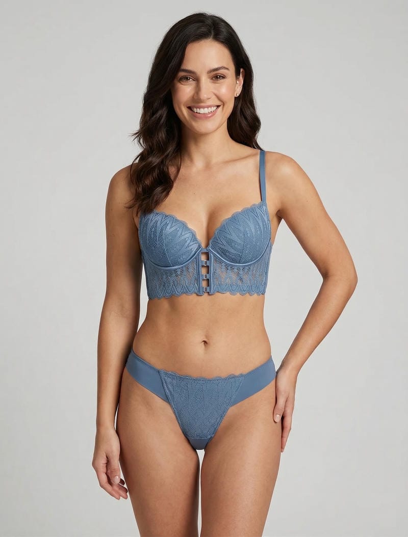 Bh en tanga slip set kant - blauw