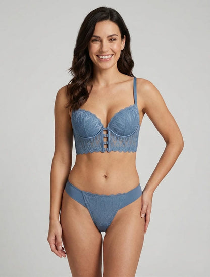 Bh en tanga slip set kant - blauw