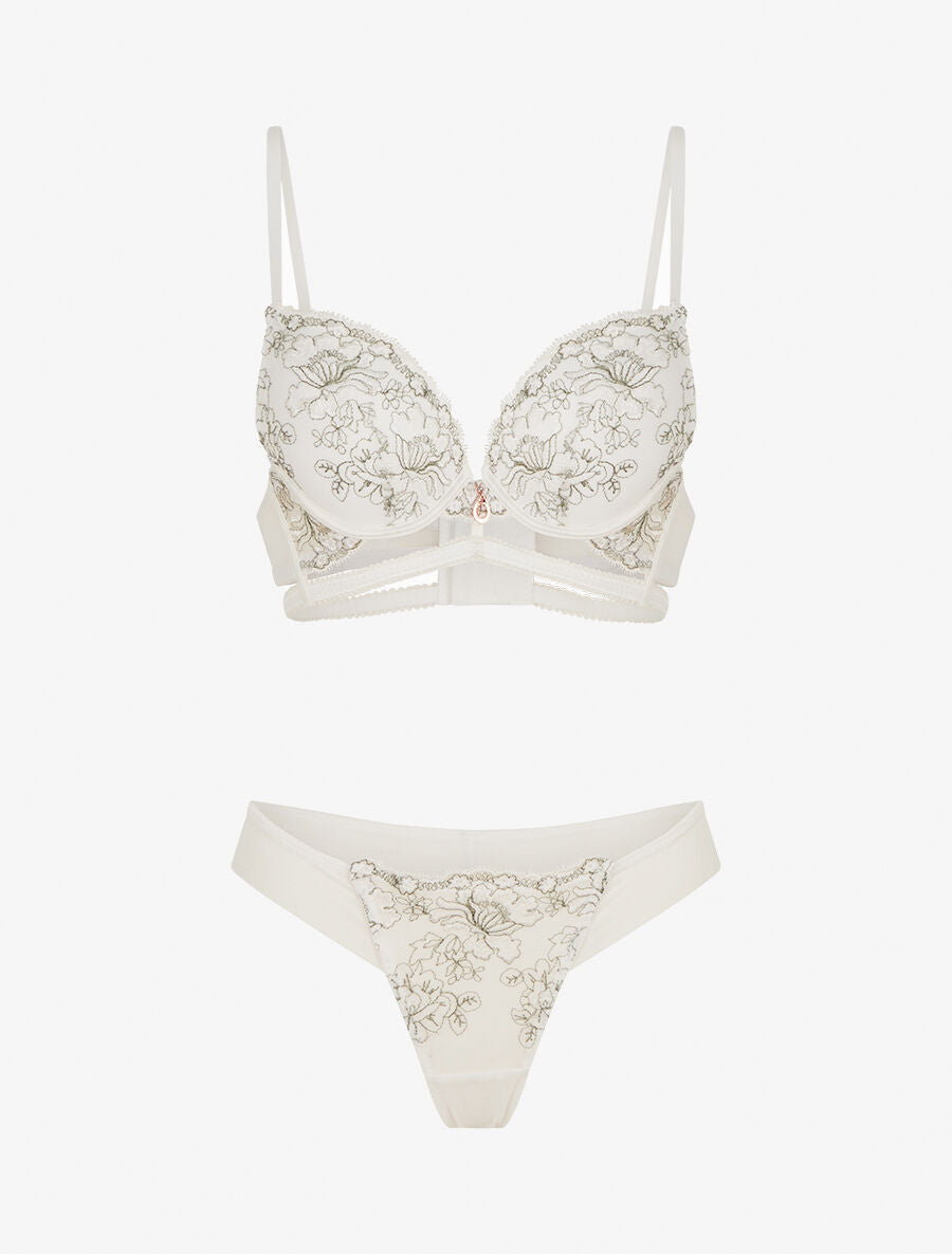 Ensemble soutien-gorge et tanga bicolore et bijoux strassé - Blanc - 3