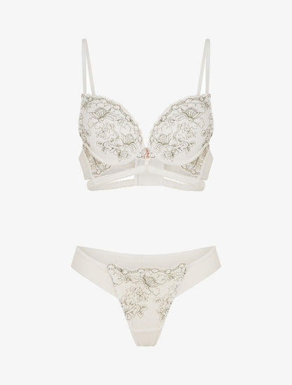 Ensemble soutien-gorge et tanga bicolore et bijoux strassé - Blanc - 3