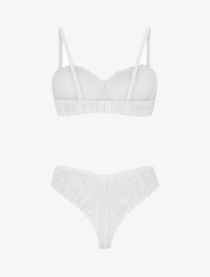 Ensemble soutien-gorge et tanga ajouré en dentelle - Blanc - 2