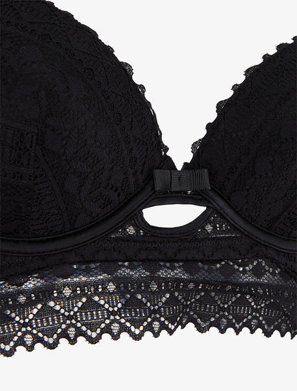 Ensemble soutien-gorge avec nœuds et tanga ajouré en dentelle - Noir - 3