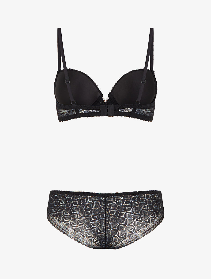 Ensemble soutien-gorge et culotte ajouré et bijou - Noir - 2
