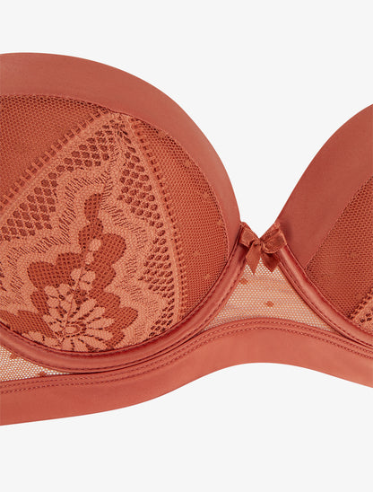 Ensemble soutien-gorge et tanga ajouré à détail satiné - Terracotta - 3