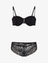 Ensemble soutien-gorge et culotte ajouré à bretelles strassées - Noir - 1