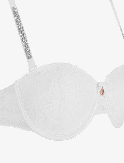 Ensemble soutien-gorge et culotte ajouré à bretelles strassées - Blanc - 3