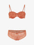 Ensemble soutien-gorge et culotte ajouré à bretelles strassées - Terracotta - 1