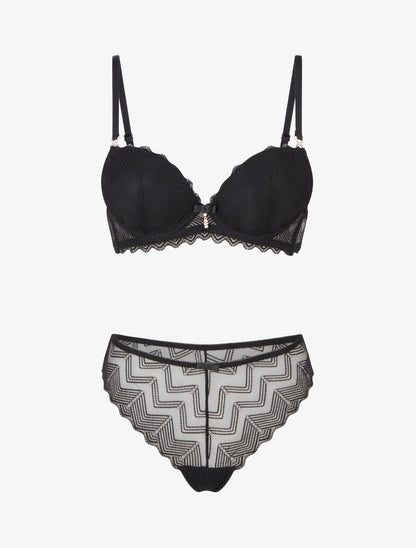 Ensemble soutien-gorge et tanga ajouré à bijoux strassés - Noir - 1