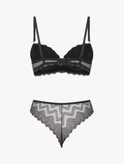 Ensemble soutien-gorge et tanga ajouré à bijoux strassés - Noir - 2