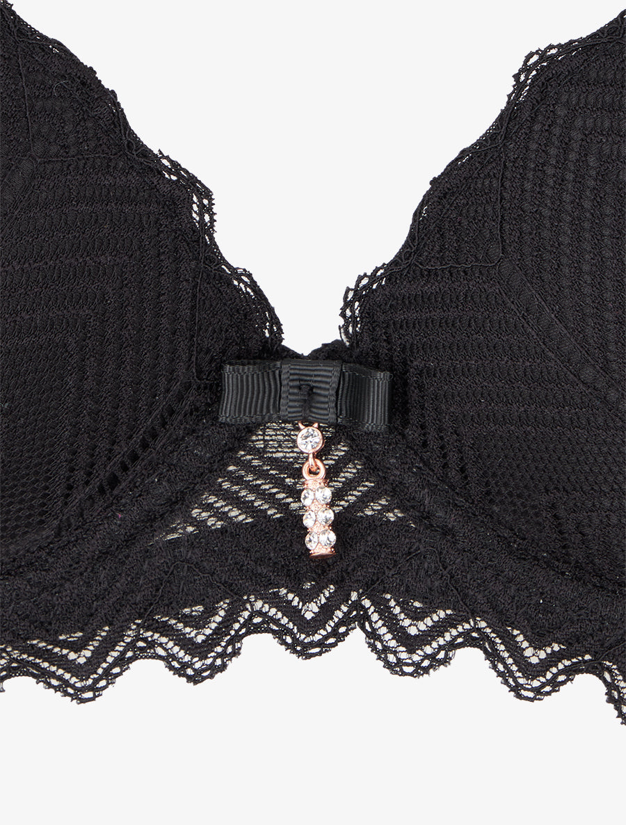 Ensemble soutien-gorge et tanga ajouré à bijoux strassés - Noir - 3